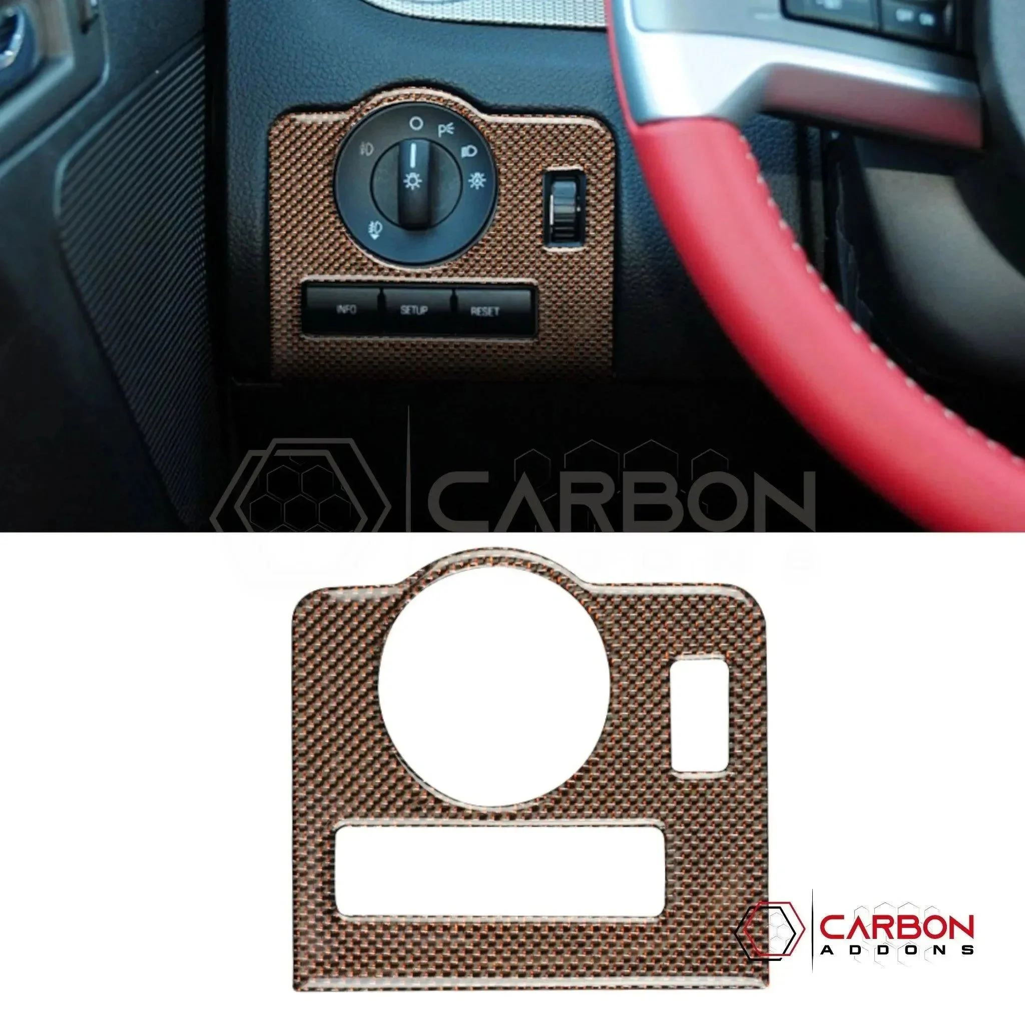 Reflective Carbon Fiber Headlight Control Trim Overlay For Mustang 2010-2014