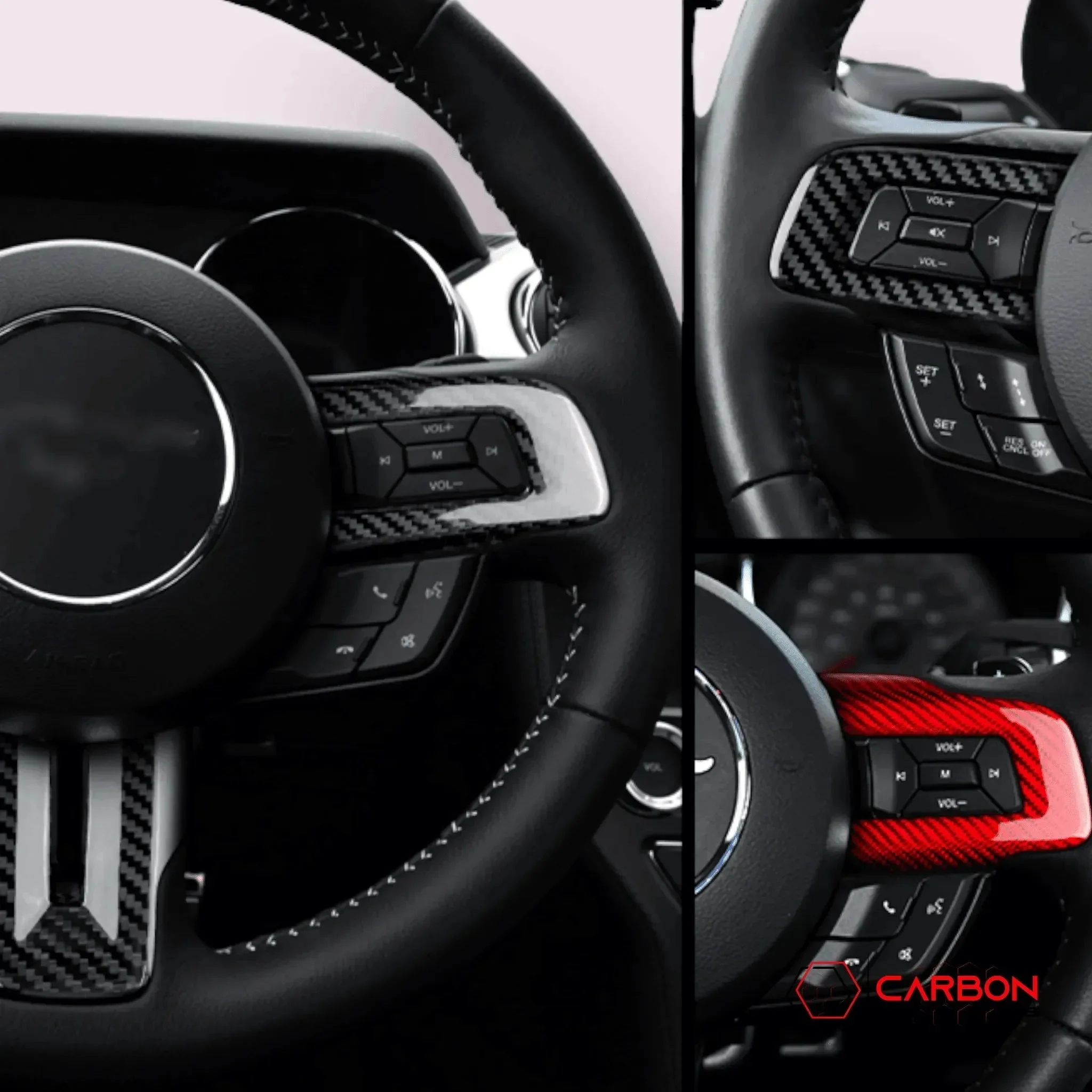Carbon Fiber Steering Wheel Chrome Delete Cover for Mustang 2015-2023