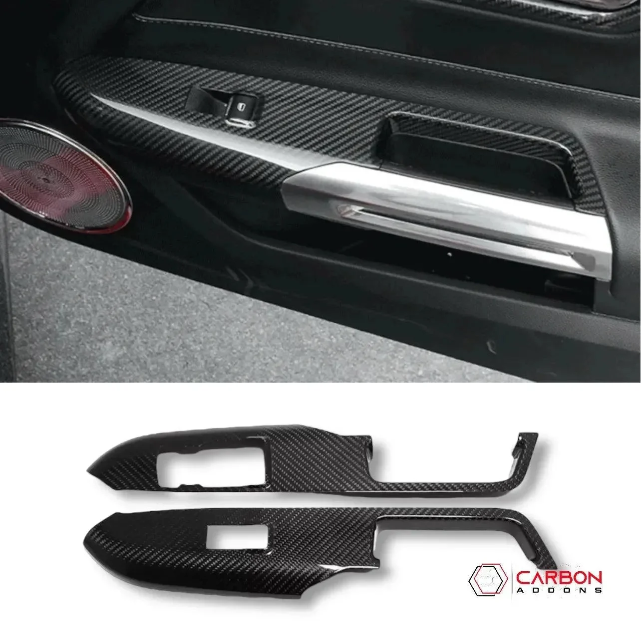 Hard Carbon Fiber Window Switch Panel Trim Covers for 2015–2023 Ford Mustang