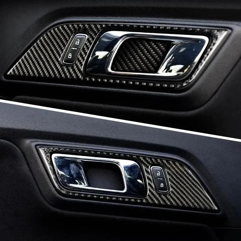 Real Carbon Fiber Interior Door Handle Overlay for Mustang 2015-2023