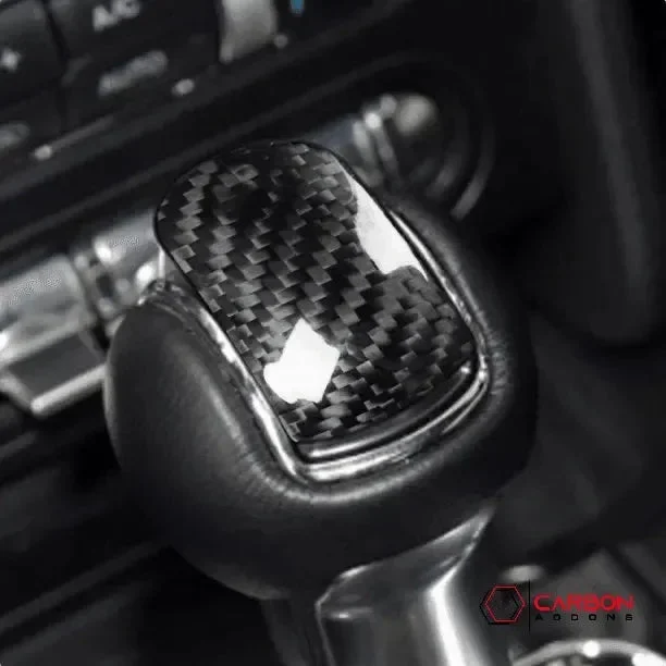 Real Carbon Fiber Shift Knob Button Trim Cover for Mustang 2015-2023