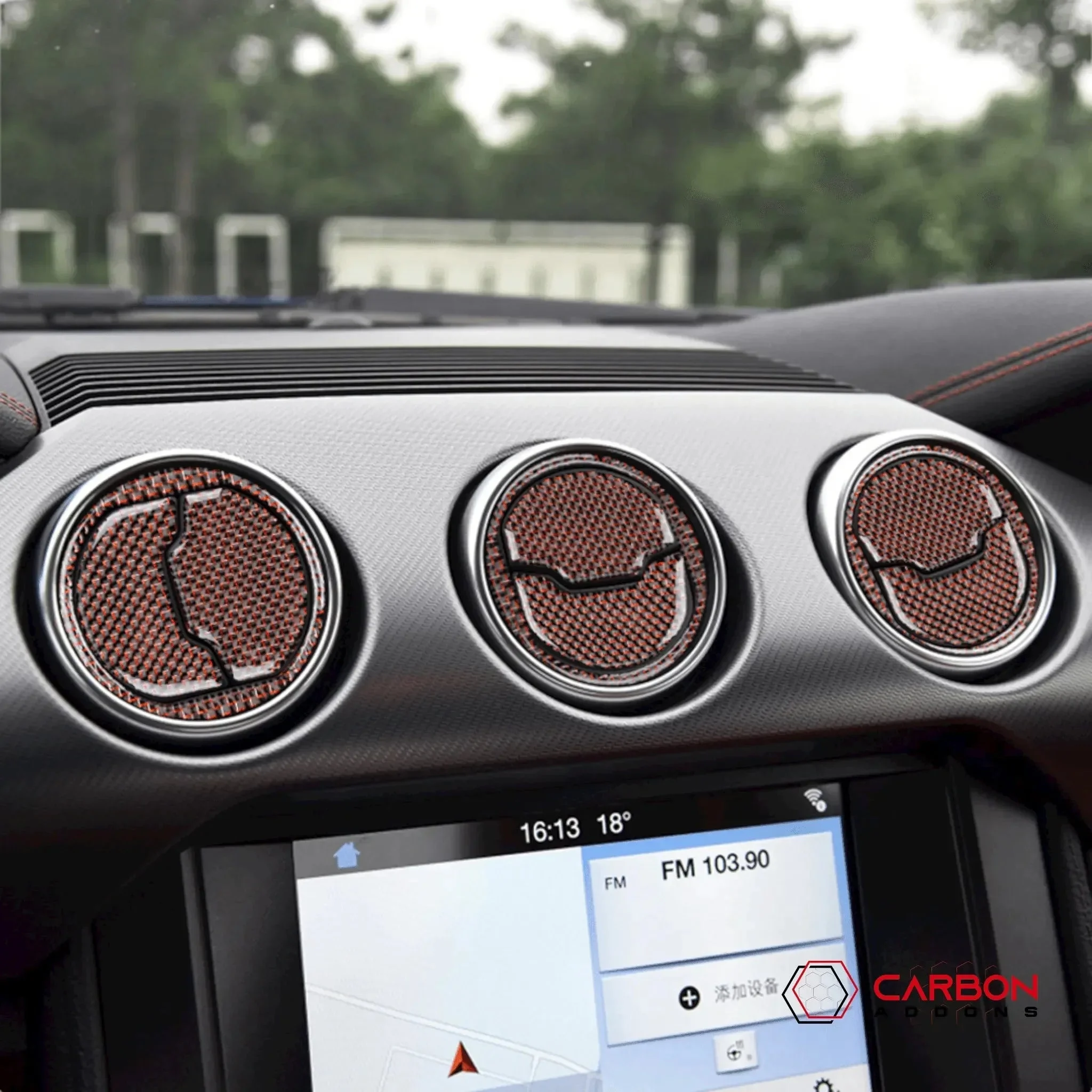 Reflective Carbon Fiber Center Air Vent Outlet Trim Overlay for Mustang 2015-2023