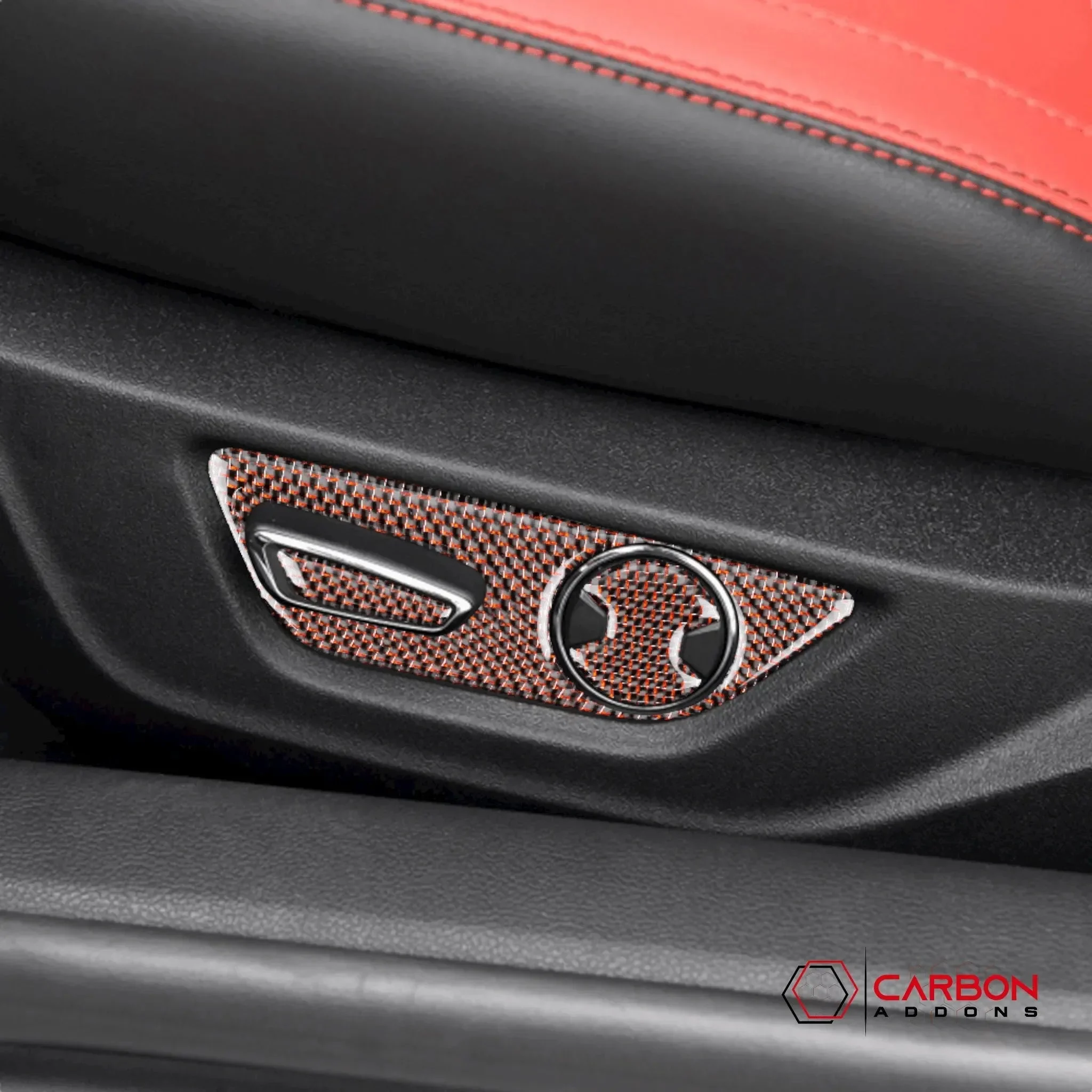 Reflective Carbon Fiber Seat Function Control Trim Overlay For Mustang 2015-2023