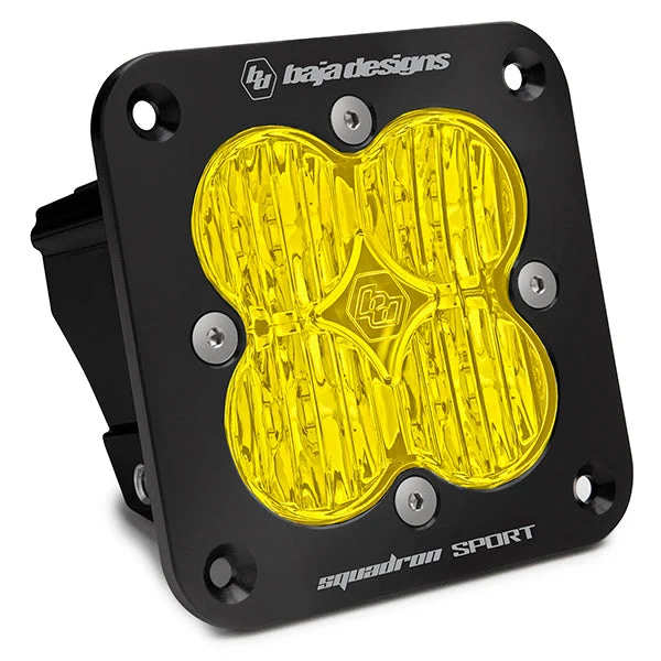 Flush Mount LED Light Pod Black Baja Amber Lens Wide Cornering Pattern Squadron Sport Baja Designs
